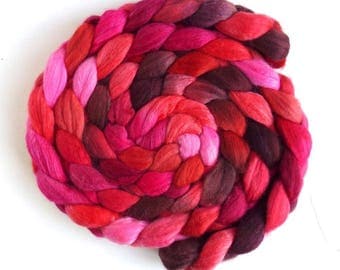Polwarth/Silk Roving - Handpainted Spinning or Felting Fiber, Red Continuum