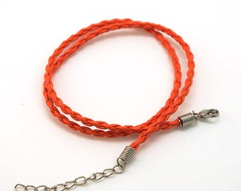 Orange faux braided leather - 3mm - with clasp - cord