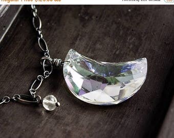 Crescent Moon Necklace, Moon Pendant, Sterling Silver, Crystal Necklace, Crystal Jewelry,