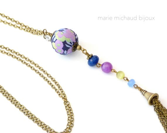 Liberty necklace, Necklace with tassel, Liberty jewelry, Summer necklace, Romantic necklace, Romantic jewelry, Boho necklace, Blue Purple