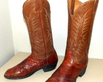 Brown Leather and Eel Nocona brand cowboy boots size 9 D or cowgirl size 10.5