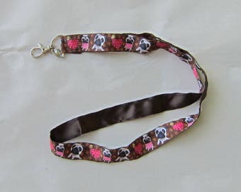 Handmade Grosgrain & Satin Ribbon Dog PUG Lanyard/Keychain/Badge Holder w/Metal Charm...choose color