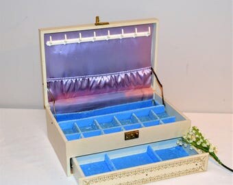 Jewelry Box Vintage Ivory and Powder Blue
