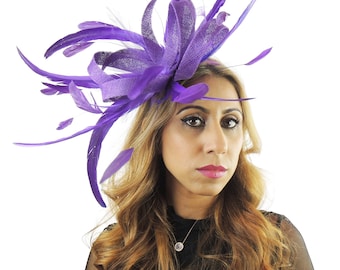 Loops Plus - Purple Fascinator Kentucky Derby or Wedding Hat With Headband (in 40 colours)