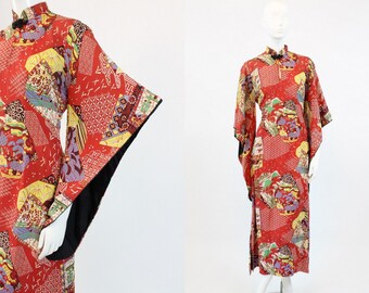40s Pake Muu Hawaiian Dress Small Medium / 1940s Vintage Rayon Kimono Dress / Tropicana Dreams Kimono