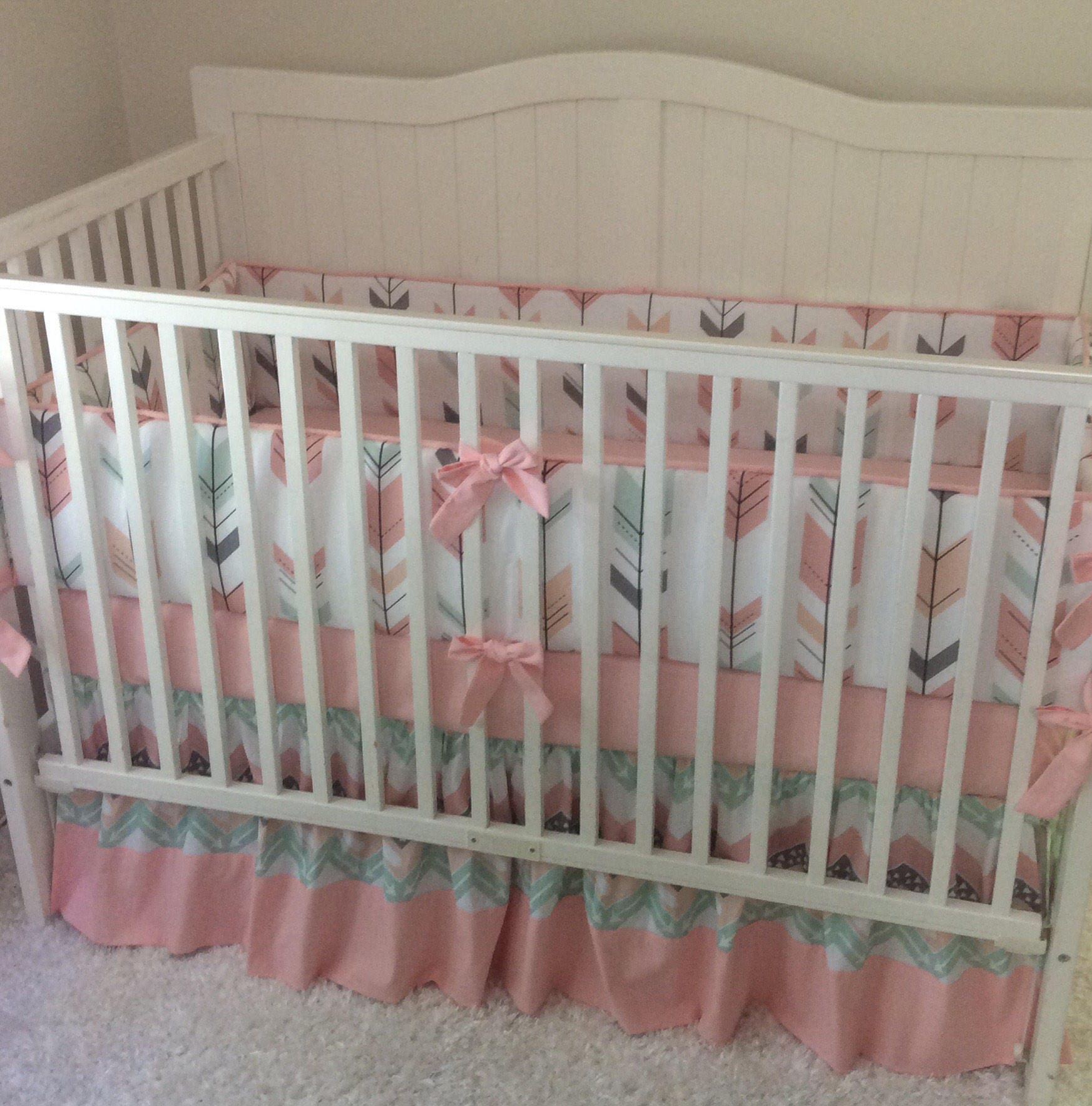 Baby Bedding Crib Set Blush Pink Coral and Mint Arrows