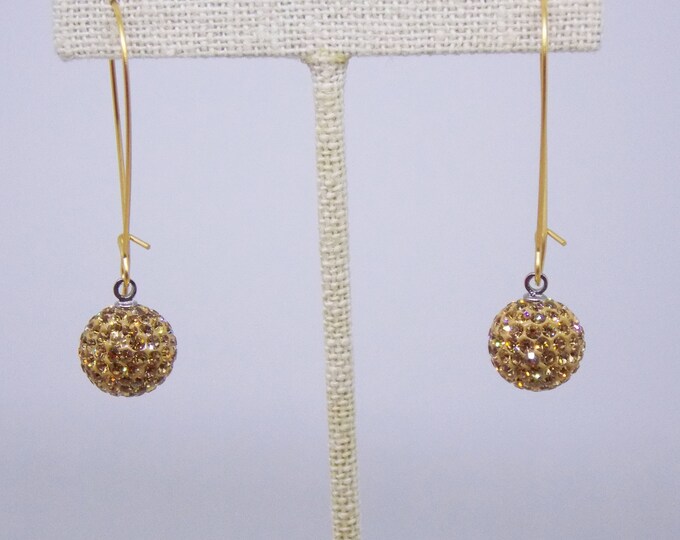 Gold Ball Earrings Gold Swarovski Pave Crystal Ball Sparkle Long Drop Earrings Rhinestone Sparkle Jewelry Small Dainty Minimalist Earrings