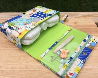Forest animals diaper bag organizer, baby gift for new parents, bambi diaper clutch with clear zipper pouch, gift for mom, Japanese fabric