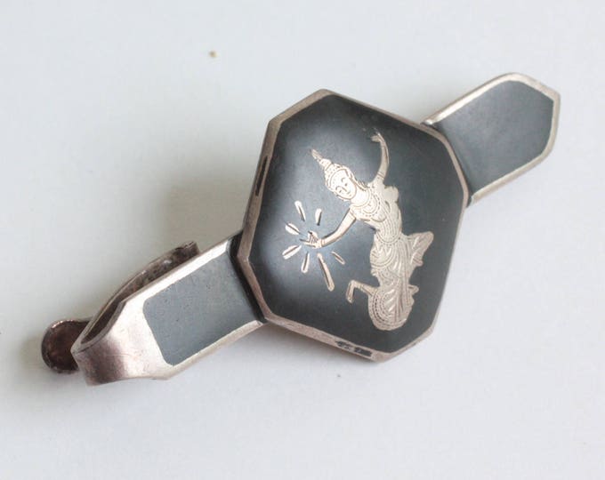 Siam Sterling Niello Enamel Tie Clasp Tie Bar Goddess Mekkala Vintage