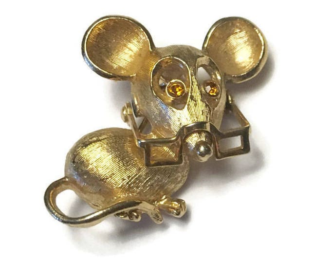 Vintage Mouse Pin Moveable Glasses Rhinestone Eyes Avon Spectacular Mouse 1972 Figural Pin