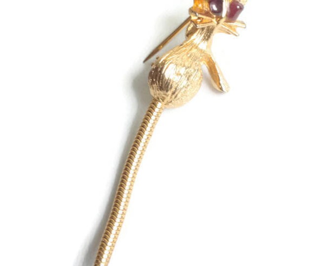 Kitty Cat Pin Long Movable Tail Gold Tone Vintage