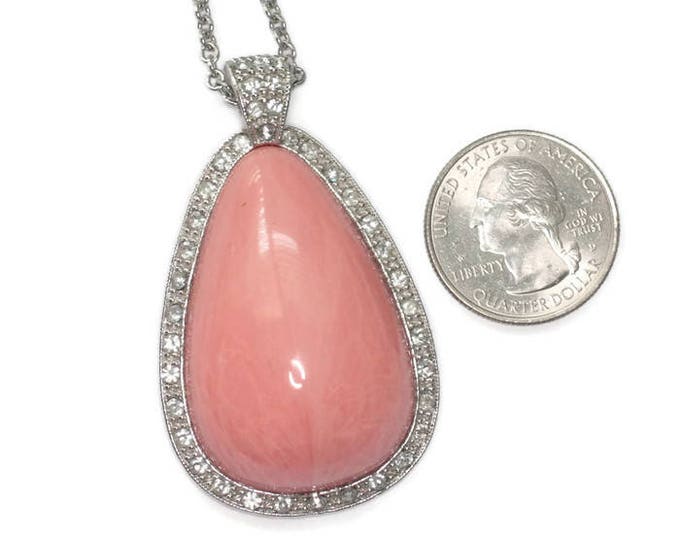 Avon Pale Fire Pendant Necklace Faux Coral Rhinestones Silver Tone 1974