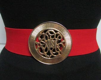 Vintage Red Wide Elastic Stretch Cinch Belt S M L