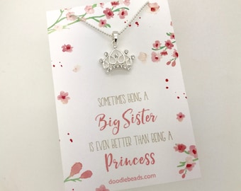 Big Sister Gift, Big Sister Necklace, silver or gold crown necklace with quote, sometimes being big sister is..., princess necklace, Tiara