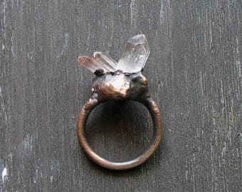 Raw Crystal Ring Quartz Copper Crystal Gemstone Ring Size 7 Midwest Alchemy Rough Stone Ring