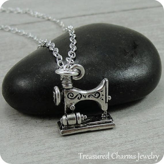 Sewing Machine Necklace Silver Sewing Machine Charm on a