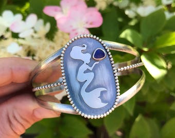 Sterling silver mermaid cuff bracelet with cobalt blue glass!
