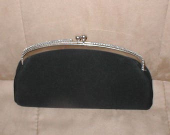 Vintage 1960's Black Silk Clutch Purse