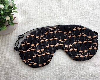 Handmade Sleep Mask/ Japanese Vintage / Flamingoes in Black