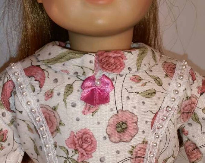 Pretty soft pink floral colonial dress for 18 inch dolls fits dolls like American girl