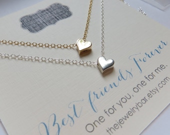 best friend necklace for 2, sm heart necklace, bff gift, friends forever card, love, gold silver