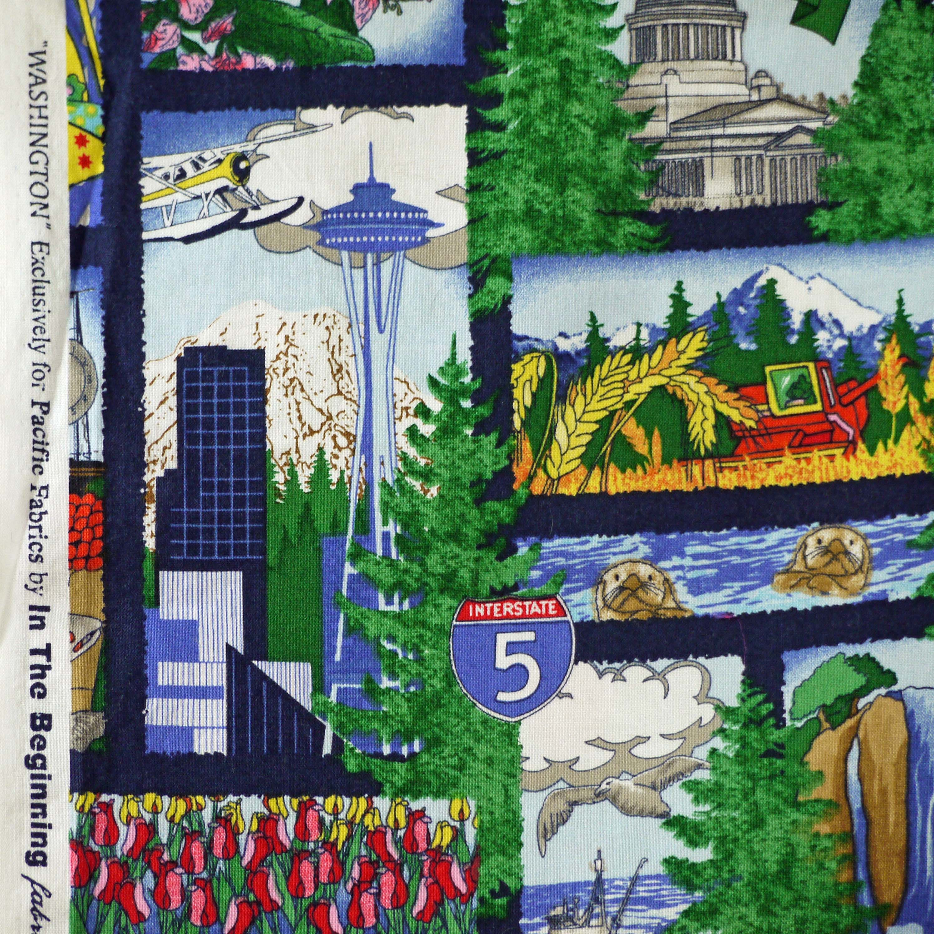 1/2 YARD, COTTON PRINT, Washington State, Quilting Fabric, Pacific, In