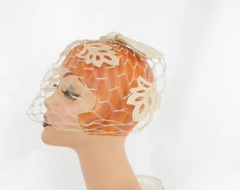 Wimsey 1960s hat, vintage 60s beige ivory veil