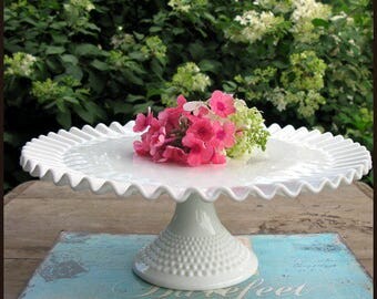 Cake Stand / Vintage Milk Glass Hobnail Cake Stand/ Fenton Cake Stand/ My Dreamy Milk Glass Wedding Decor
