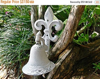 ON SALE Cast Iron Fleur De Lis Dinner Bell / Shabby Chic Decor