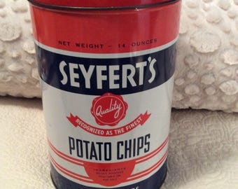 Vintage Seyfert's Potato Chip Tin Container 1960s American Advertising Large