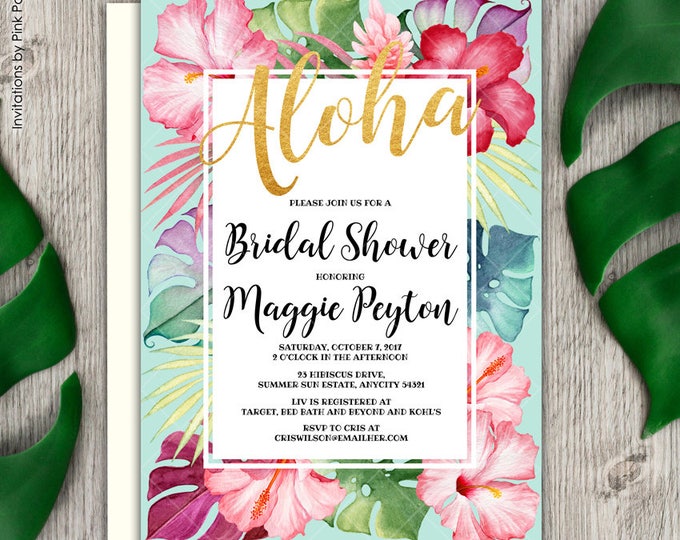 Aloha Tropical Floral Hibiscus Luau Baby Shower Invitation, Aloha Baby Shower, Floral Baby Shower, Hibiscus Baby Shower Printable Invitation