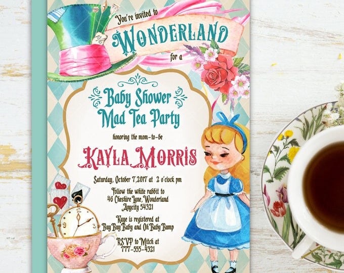 Alice in Wonderland Tea Party Bridal Shower Invitation, Mad Hatter Tea Party Bridal Shower Printable Invitation 6v.2