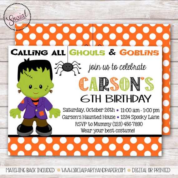 Halloween Monster Invitation Boy Birthday Party DIGITAL OR PRINTED Il_570xn