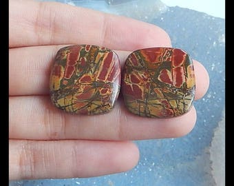 New,Multi-Color Picasso Jasper Cabochon Pair,22x22x4mm,6.95g