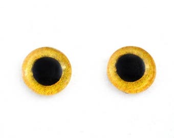 SALE Glass Owl Eyes 10mm Yellow Taxidermy Cabochons - Evil Eyes for Jewelry Making or Sculptures - Set of 2