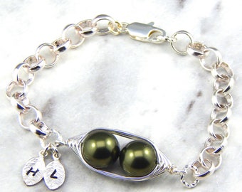 Two Peas In A Pod Silver Bracelet - Personalized Hand stamped Bracelet