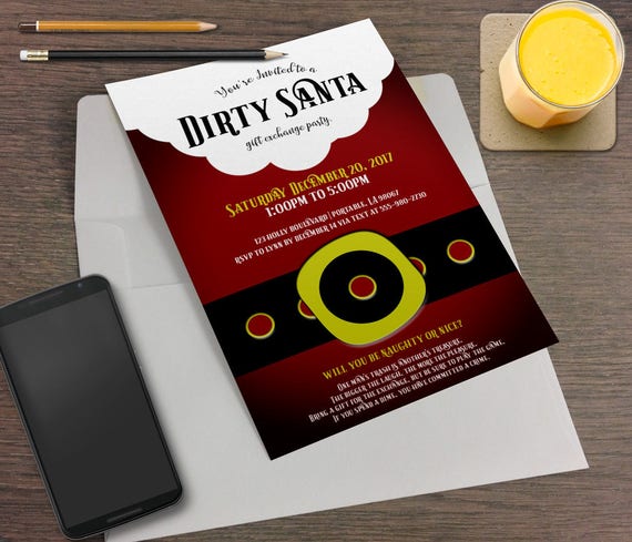 Dirty Santa Printable Christmas Party Invitation Holiday