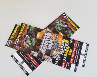 Personalized Birthday Ticket Invitations, Monster Truck Invitations, Birthday Boy Ticket Invitations, Set of 20