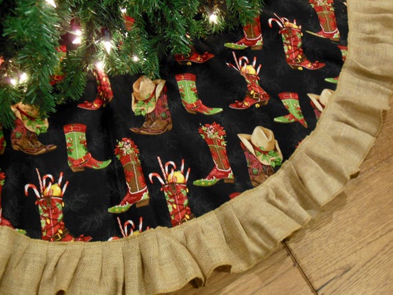 48 Western Christmas Tree Skirt with Cowboy Boots