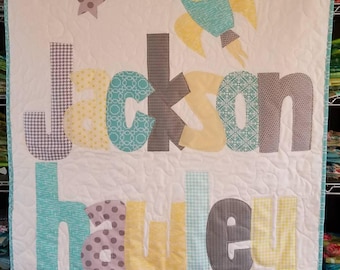 The Original Personalized Quilt Crib/Toddler, Baby Quilt, Raw Edge Applique Quilt, Name Quilt CC3652