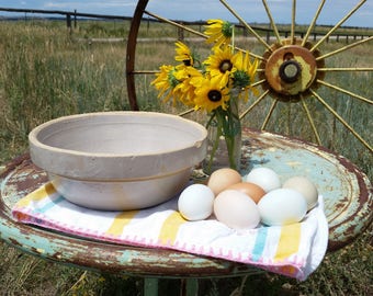 Rustic Beige Stoneware Mixing Bowl Primitive Bowl Farmhouse Kitchen