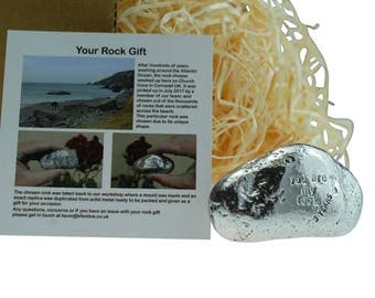 3rd Anniversary You Are My Rock Gift Idea - Solid Metal Heavy Polished Rock Gift for 3 Year Anniversary