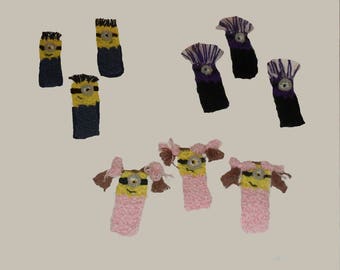 Hand Crochet Monster/Minion like Book Markers. Set of 3. Back to school.