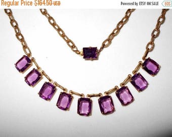 Now On Sale Beautiful Purple Glass Art Deco Necklace ** 1920's 1930's Antique Rhinestone Jewelry