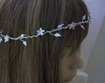 White wedding tiara, Silver tiara, Silver headpiece, Bridal hair accessories, Bridal hair jewelry, Bridal hairpiece, Silver hair vine.