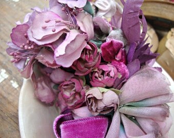 Antique Vintage Velvet Millinery Flowers Posy - #203