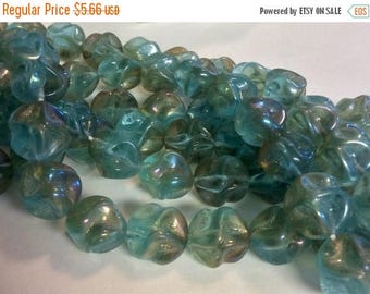 ON SALE Czech Peach Pit Bead Aqua Celsian 13mm Qty 15