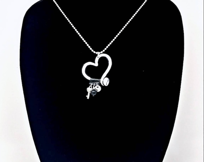 Long silver necklace, silver necklace, Long necklace, heart necklace, charm necklace, women necklace, women jewelry, uno de 50 necklace