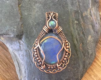 Labradorite Pendant - Copper Wire Wrap - Wire Wrapped Pendant - Heady Wire Wrap - Wire Wrap Pendant - Sweet Water Silver - Boho Jewelry