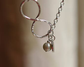 Sterling silver bridesmaids infinity bracelet with pearl, hand forged